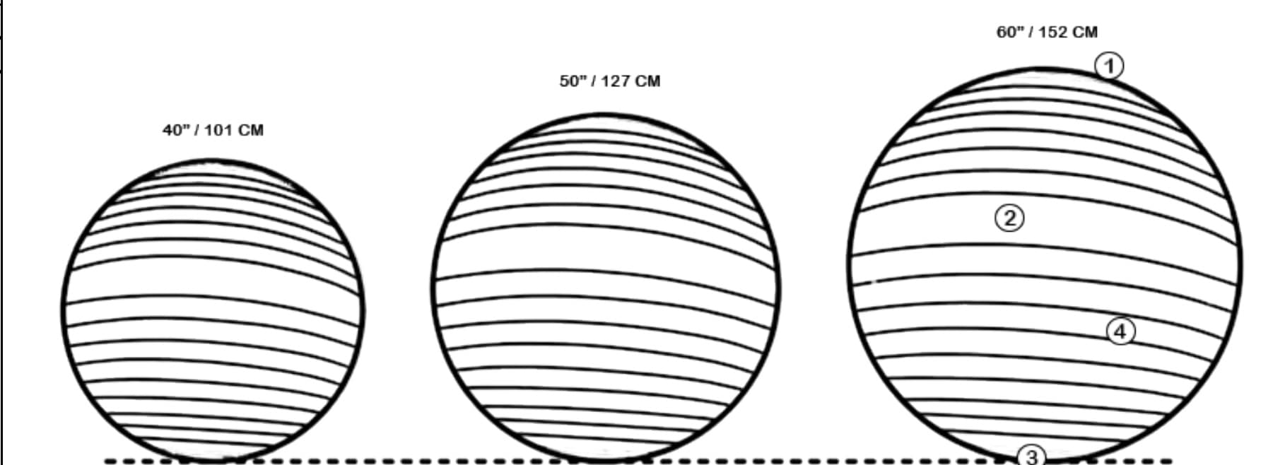 Line drawings of the three ball sizes from the Bigens tech deck