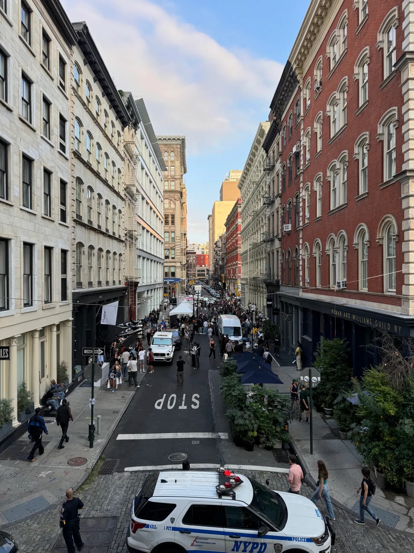 A SoHo street in Lower Manhattan lined with cast-iron buildings — the studio's New York neighbourhood.